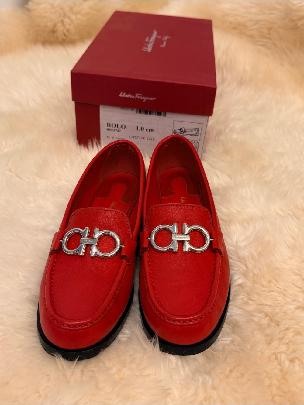 Salvatore Ferragamo Red Leather Gancini Loafers